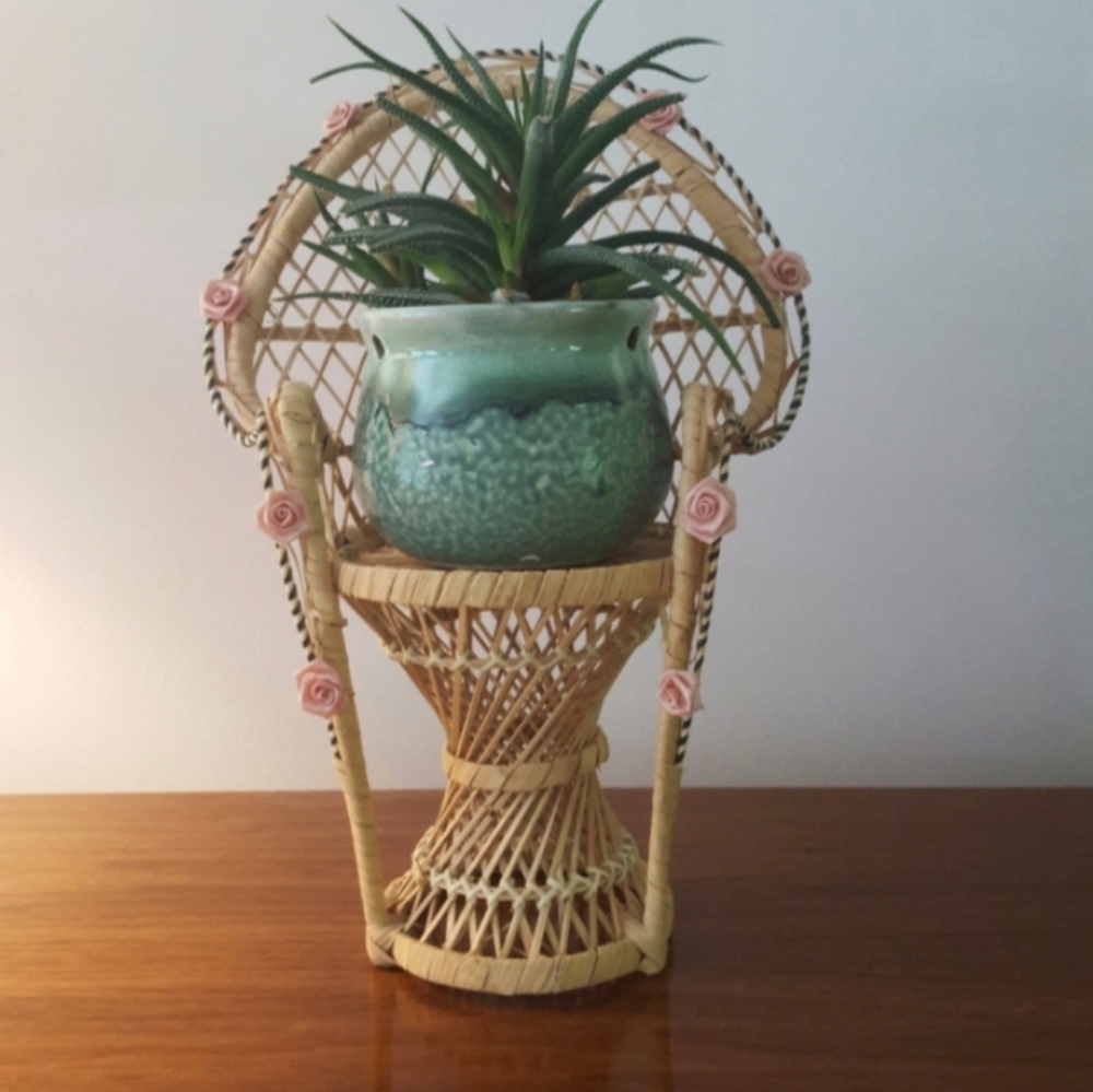 Vintage Peacock Plant Stand, Boho Wicker Plant Stand